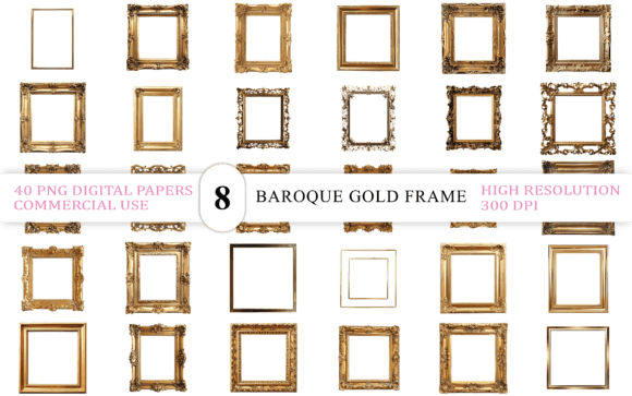 Download Elegant Baroque Gold Frame PNG - Premium Resources