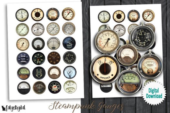 Download Steampunk Gauges Digital Collage Sheets - Digital collage sheets Collection