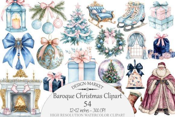 Download Watercolor Baroque Christmas Clipart - Premium Resources