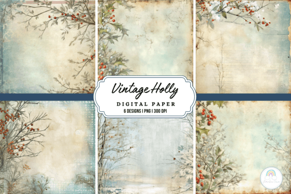 Download Vintage Holly Digital Paper - Holly Collection